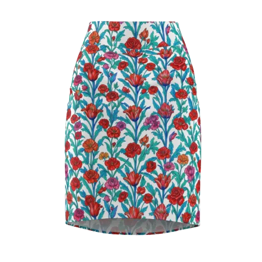 Scarlet Garden on a Pencil Skirt