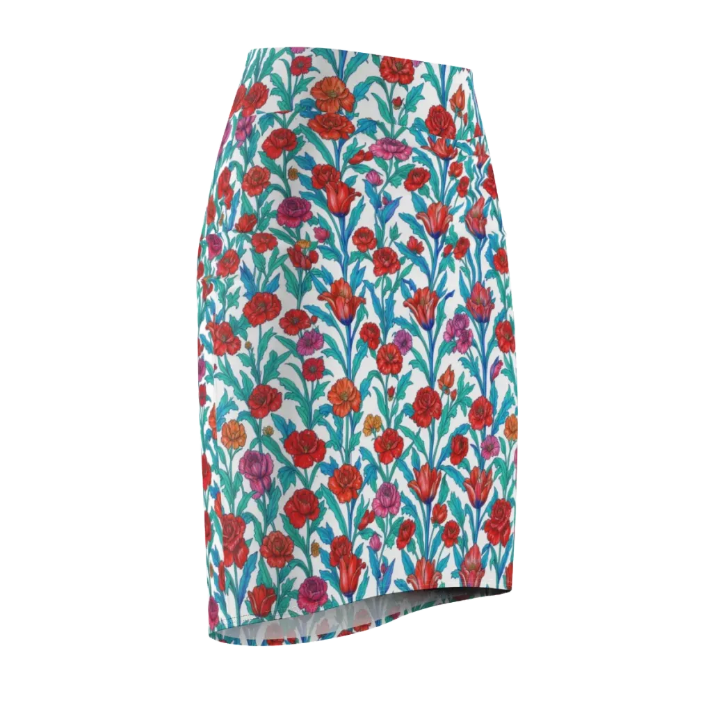 Scarlet Garden on Pencil Skirt — Front Side