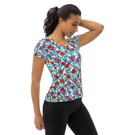 Scarlet Garden on a Women's Athletic T-Shirt
