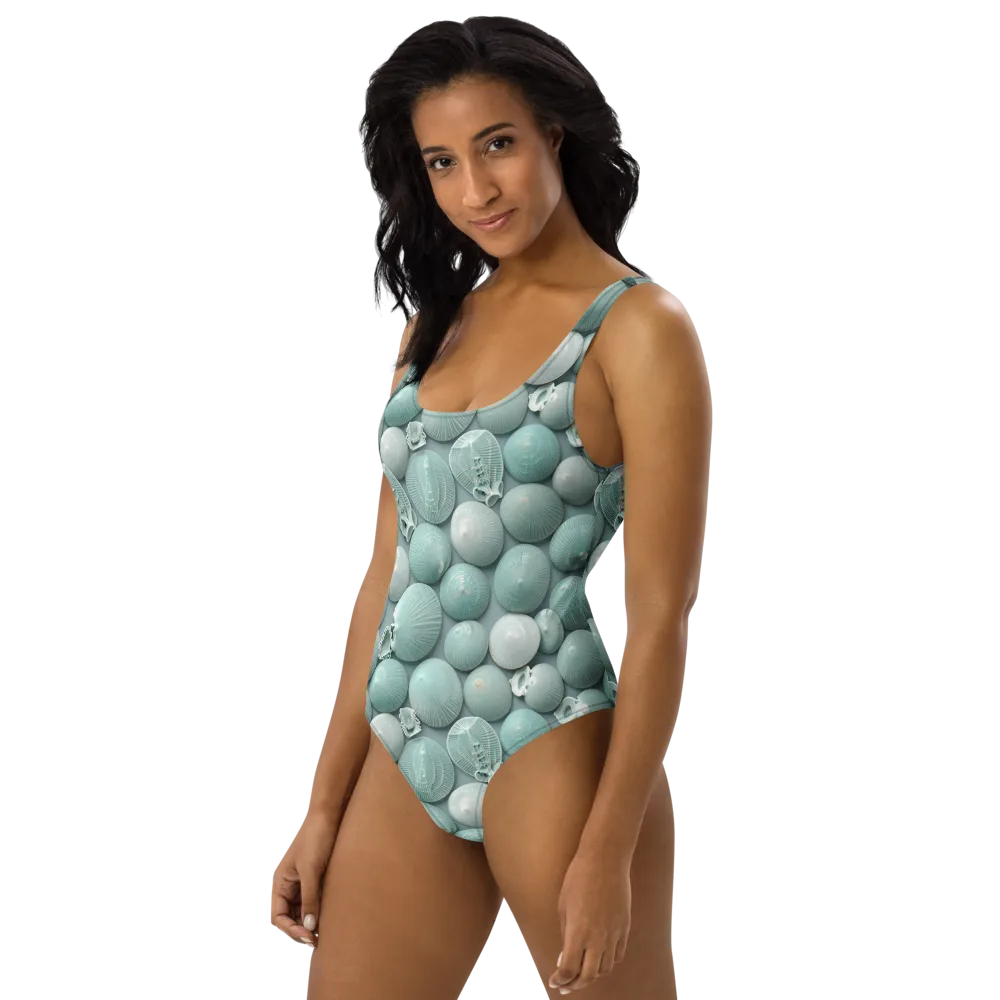 Minted Seashells on One-Piece Swimsuit — Left