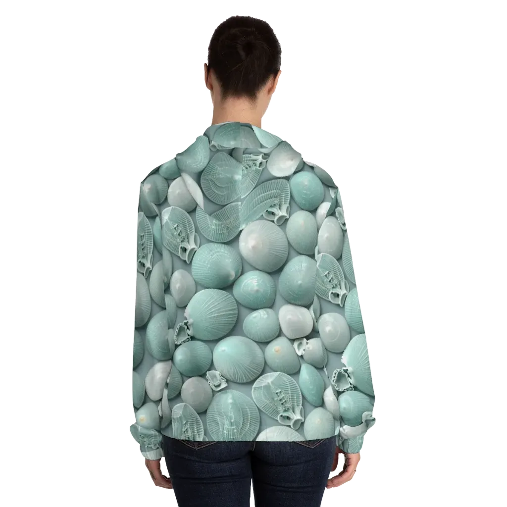 Minted Seashells on Women's Full-Zip Hoodie — Back On Person