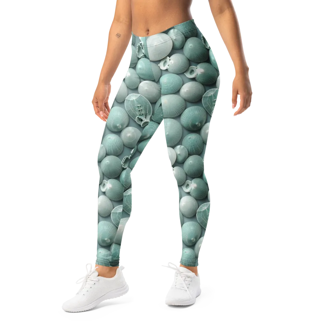 Minted Seashells on Leggings — Left Front