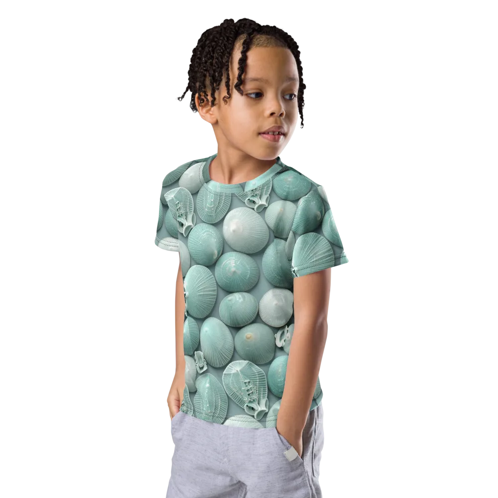 Minted Seashells on Kids Crew Neck T-Shirt — Left Front