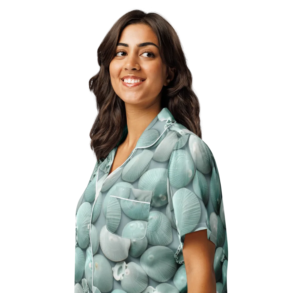 Minted Seashells on Women's Short Sleeve Pajama Top — Left Front