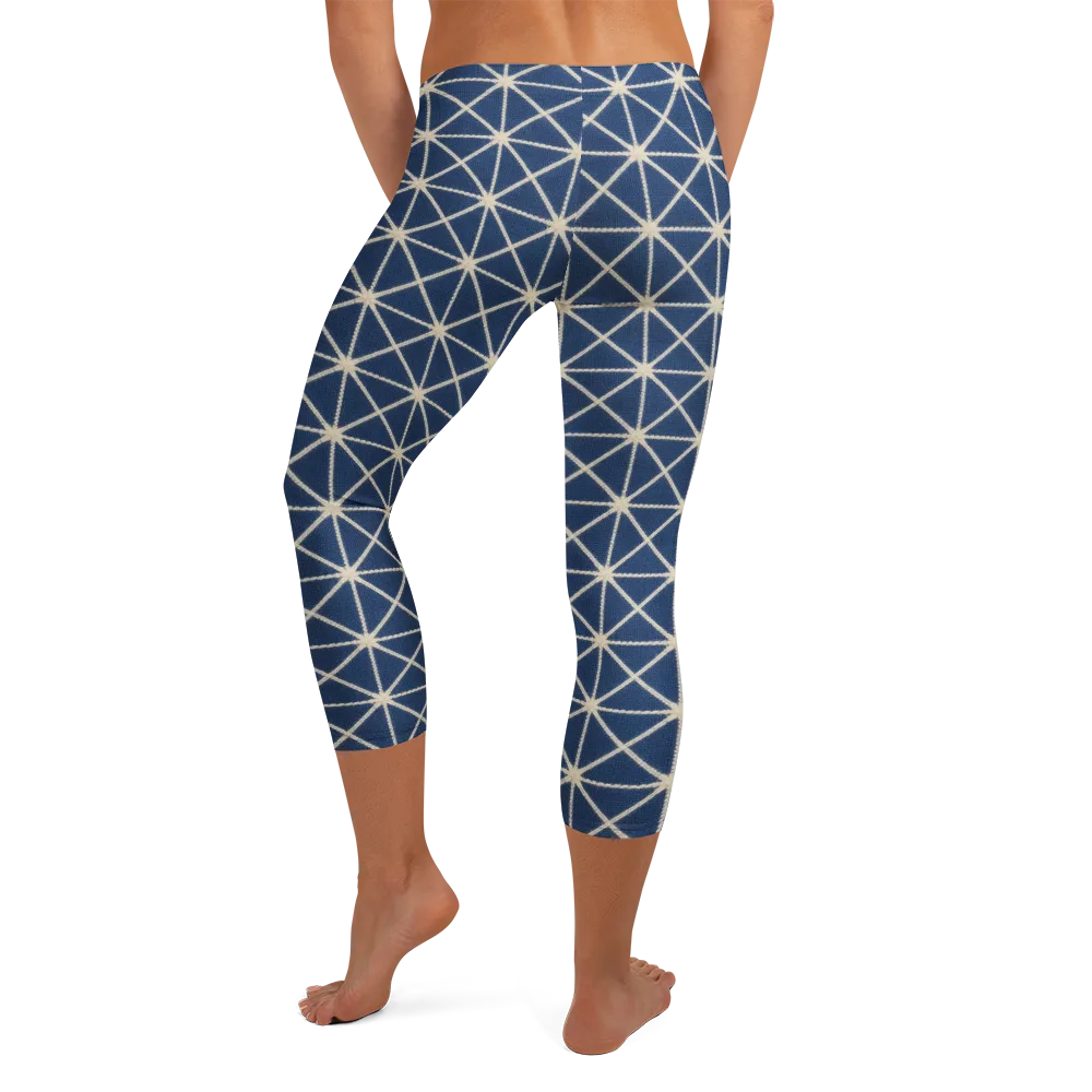 Indigo Star Lattice on Capri Leggings — Back