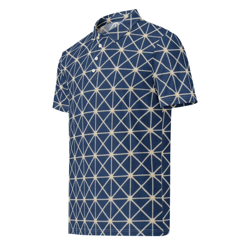 Indigo Star Lattice on Men's Slim Fit Polo Shirt — Left Front