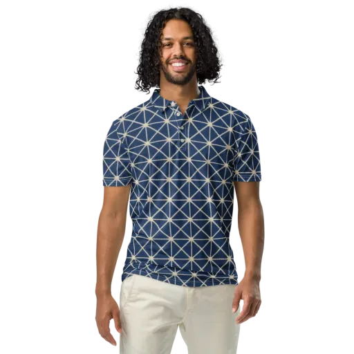 Indigo Star Lattice on a Men's Slim Fit Polo Shirt