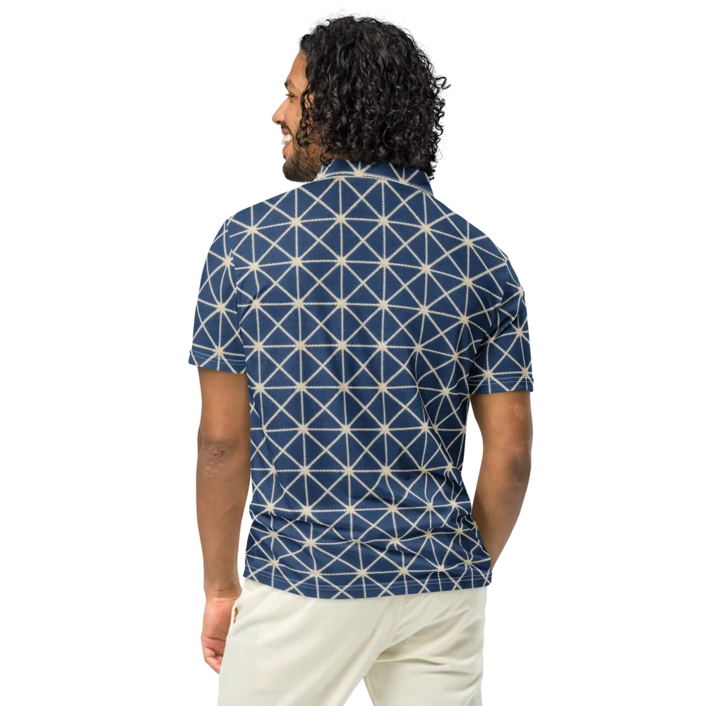 Indigo Star Lattice on Men's Slim Fit Polo Shirt — Back