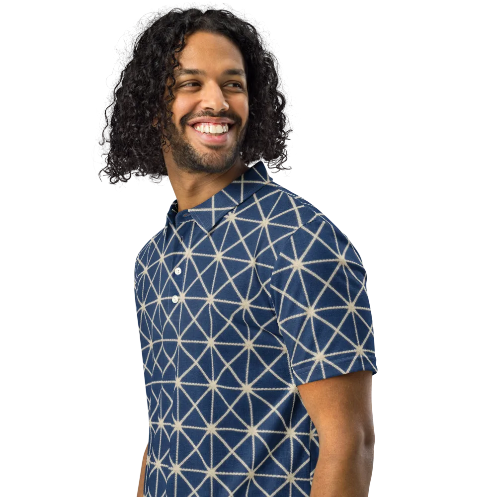 Indigo Star Lattice on Men's Slim Fit Polo Shirt — Left Front