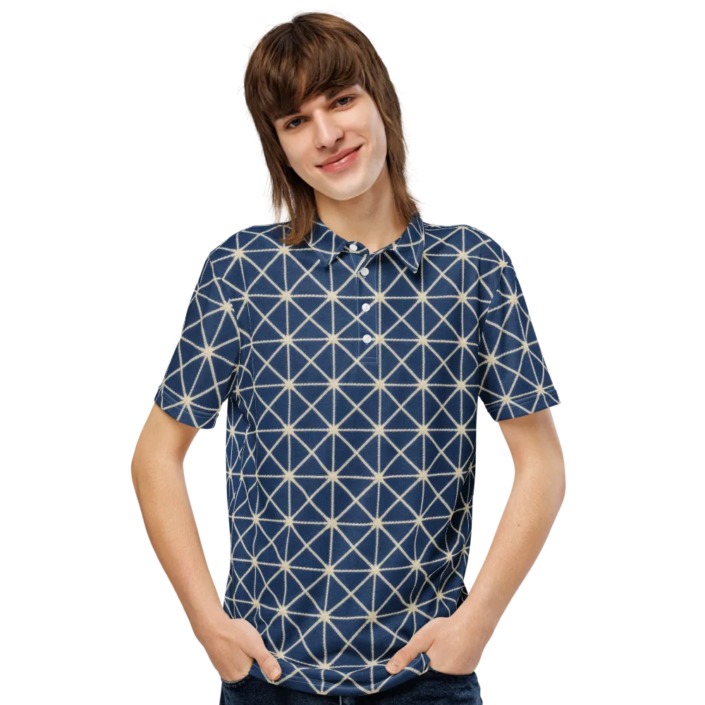 Indigo Star Lattice on Men's Slim Fit Polo Shirt — Front