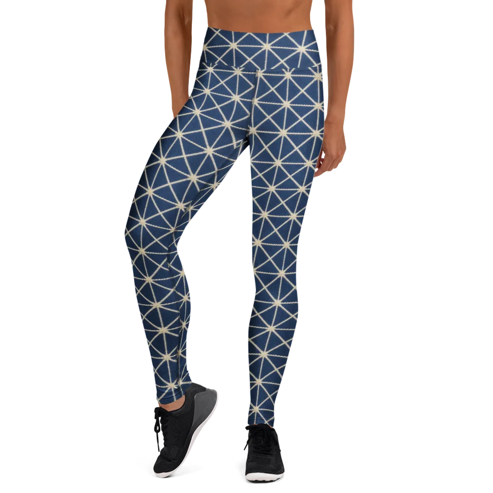 Indigo Star Lattice on Yoga Leggings — Front