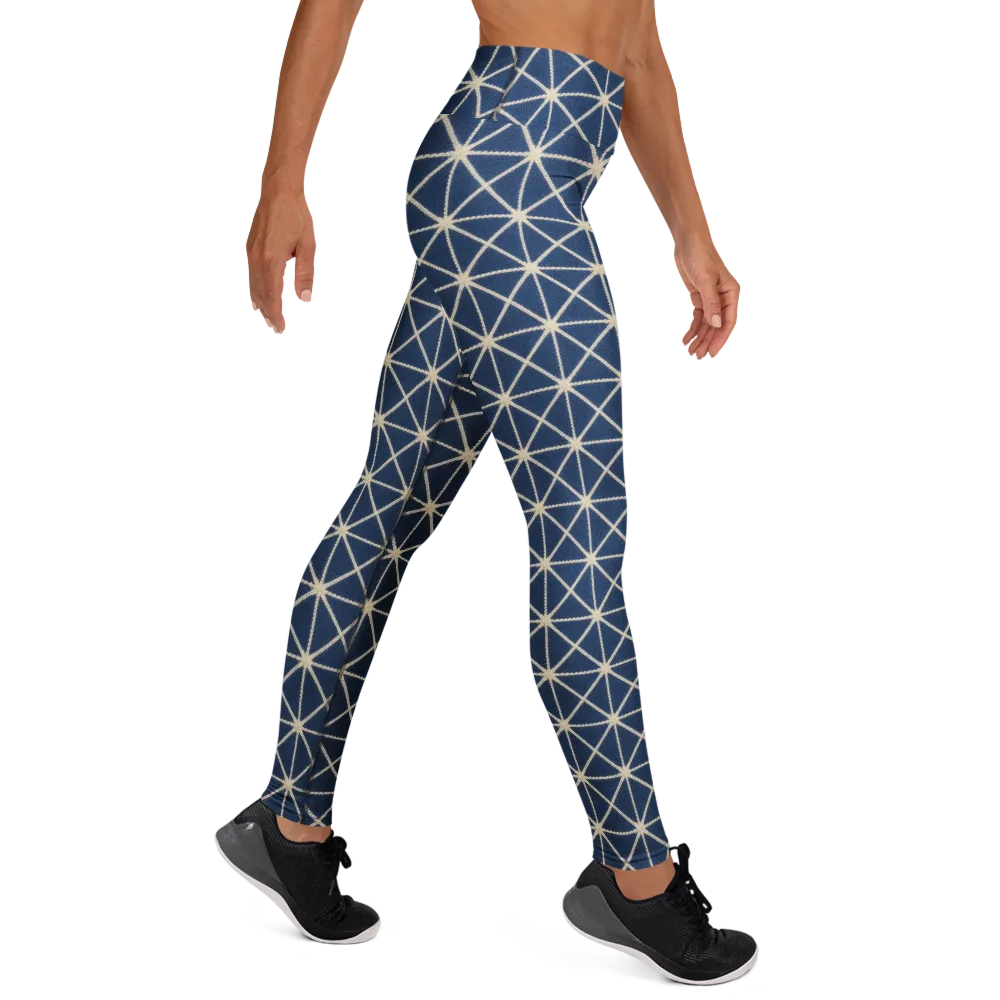 Indigo Star Lattice on Yoga Leggings — Right