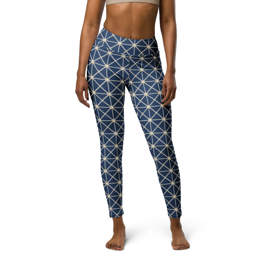Indigo Star Lattice on Yoga Leggings — Front