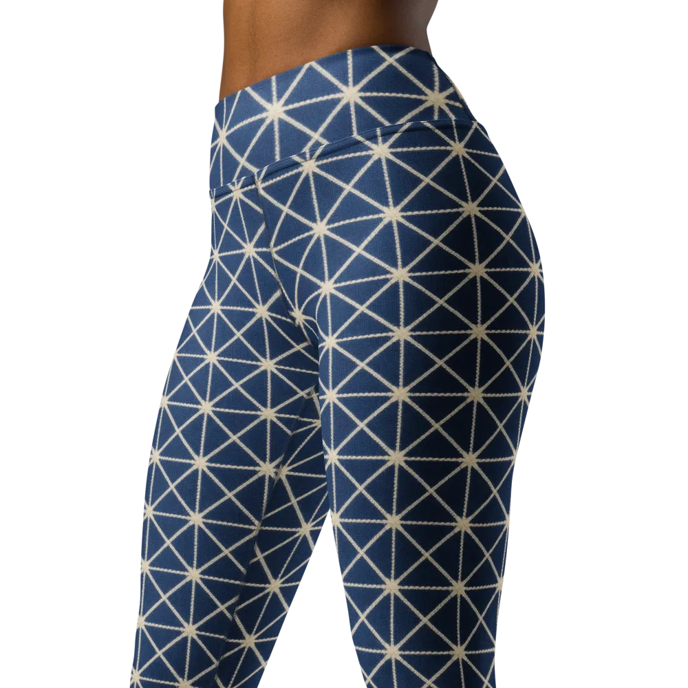 Indigo Star Lattice on Yoga Leggings — Left Front
