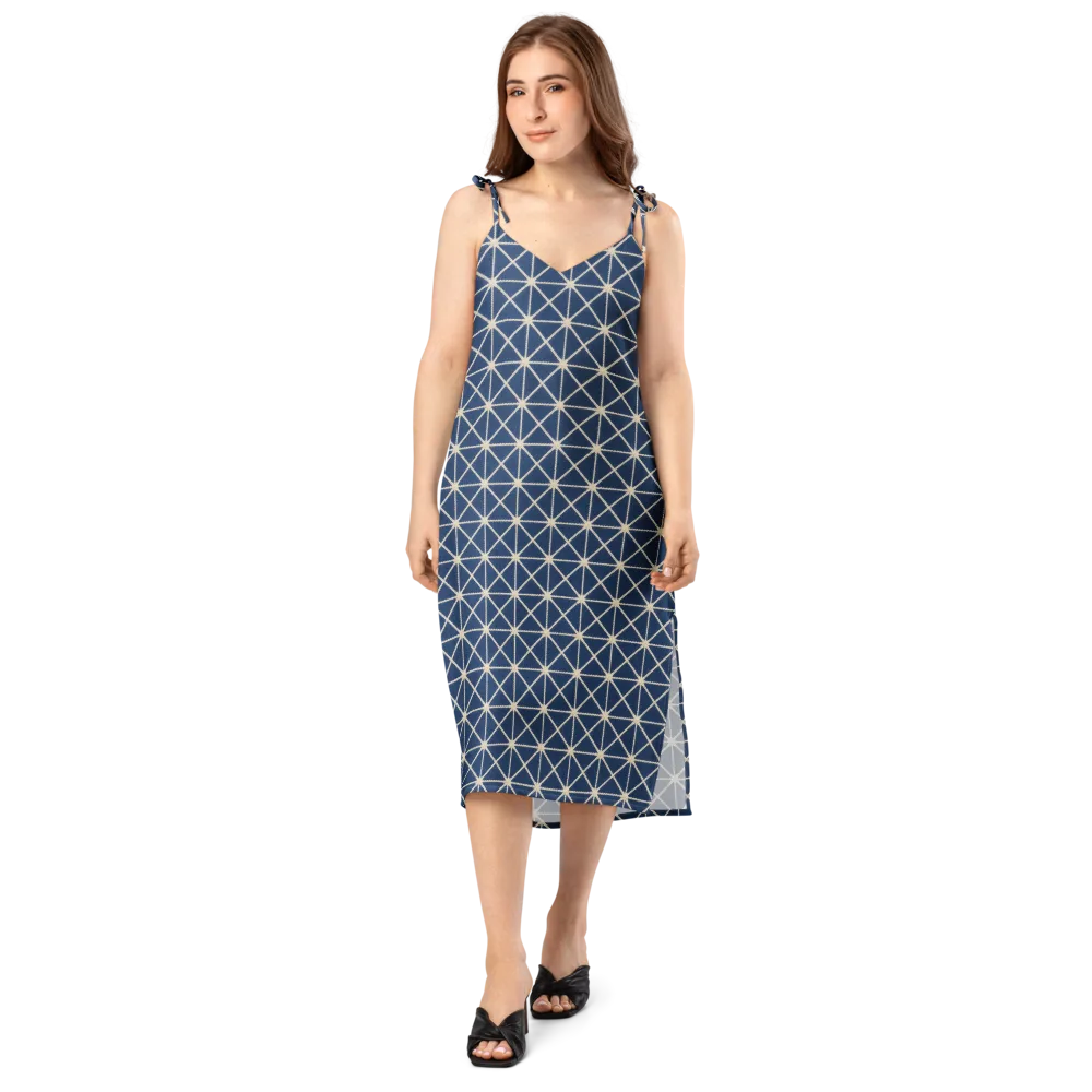 Indigo Star Lattice on Slip Dress — Front
