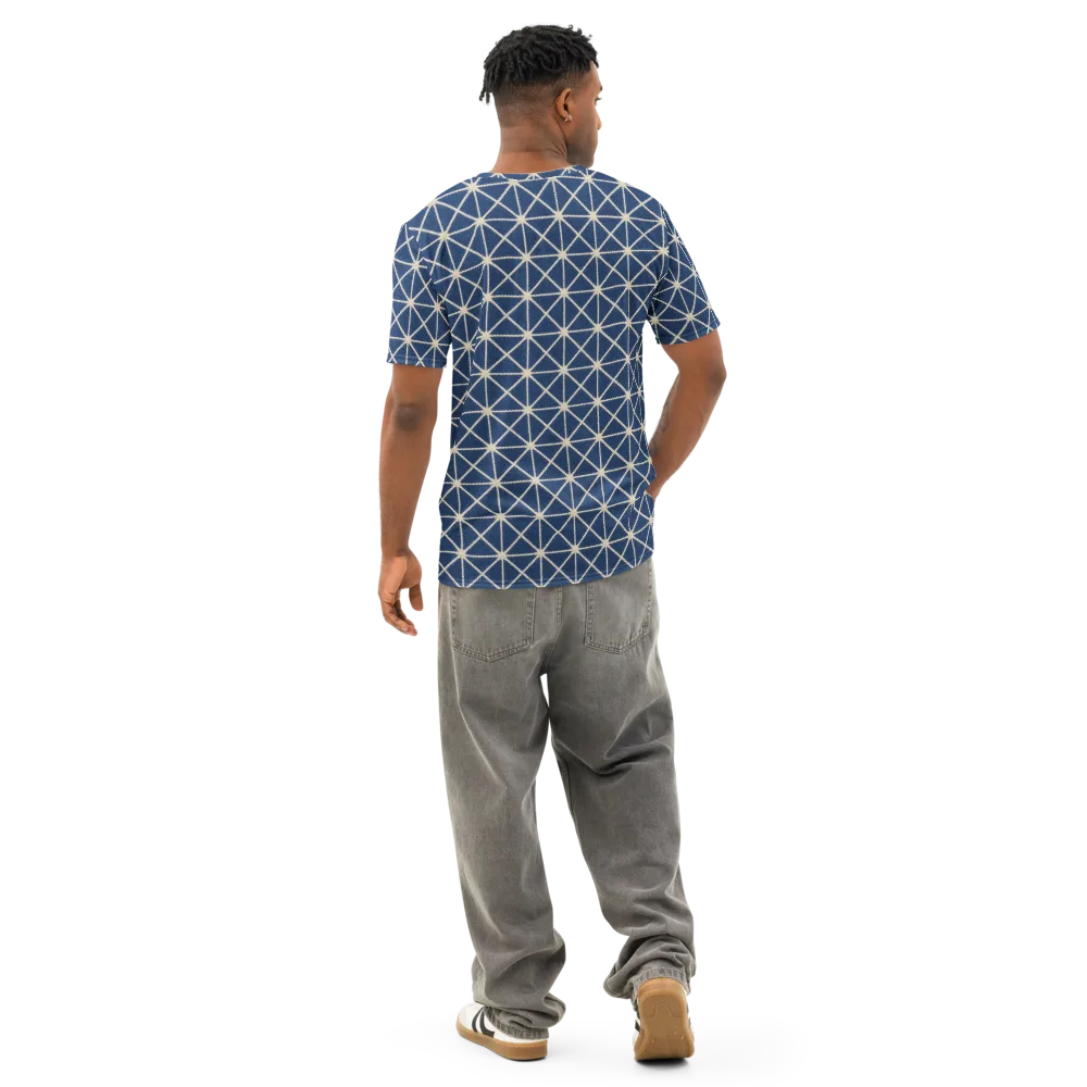 Indigo Star Lattice on Men's Cotton Crew Neck T-Shirt — Back