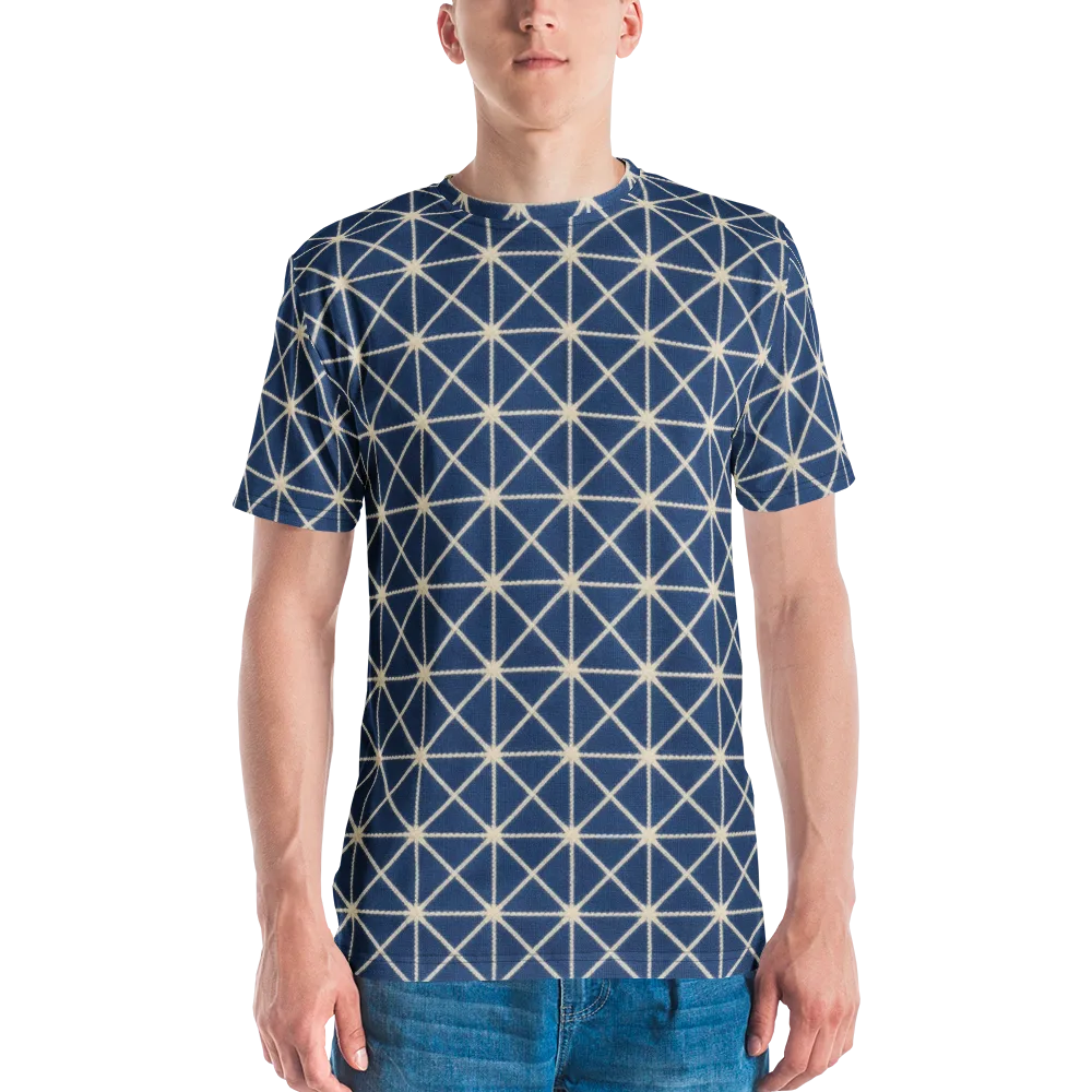 Indigo Star Lattice on Men's Crew Neck T-Shirt — Front