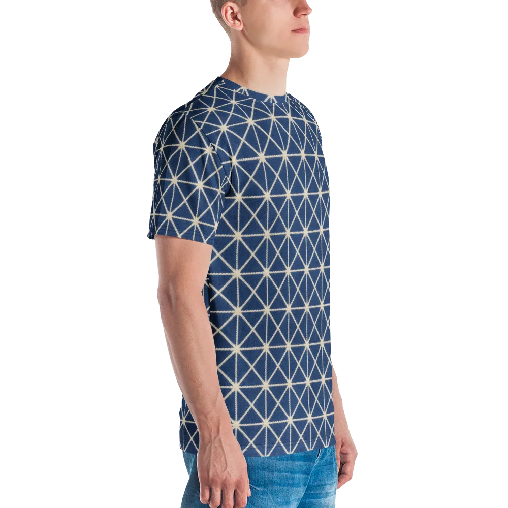 Indigo Star Lattice on Men's Crew Neck T-Shirt — Right