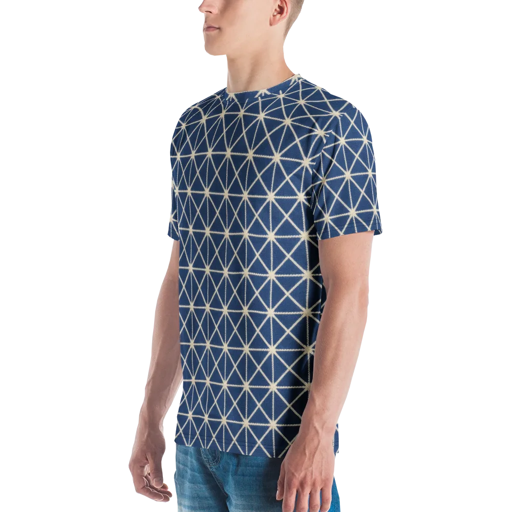 Indigo Star Lattice on Men's Crew Neck T-Shirt — Left