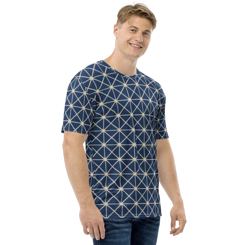Indigo Star Lattice on Men's Crew Neck T-Shirt — Right