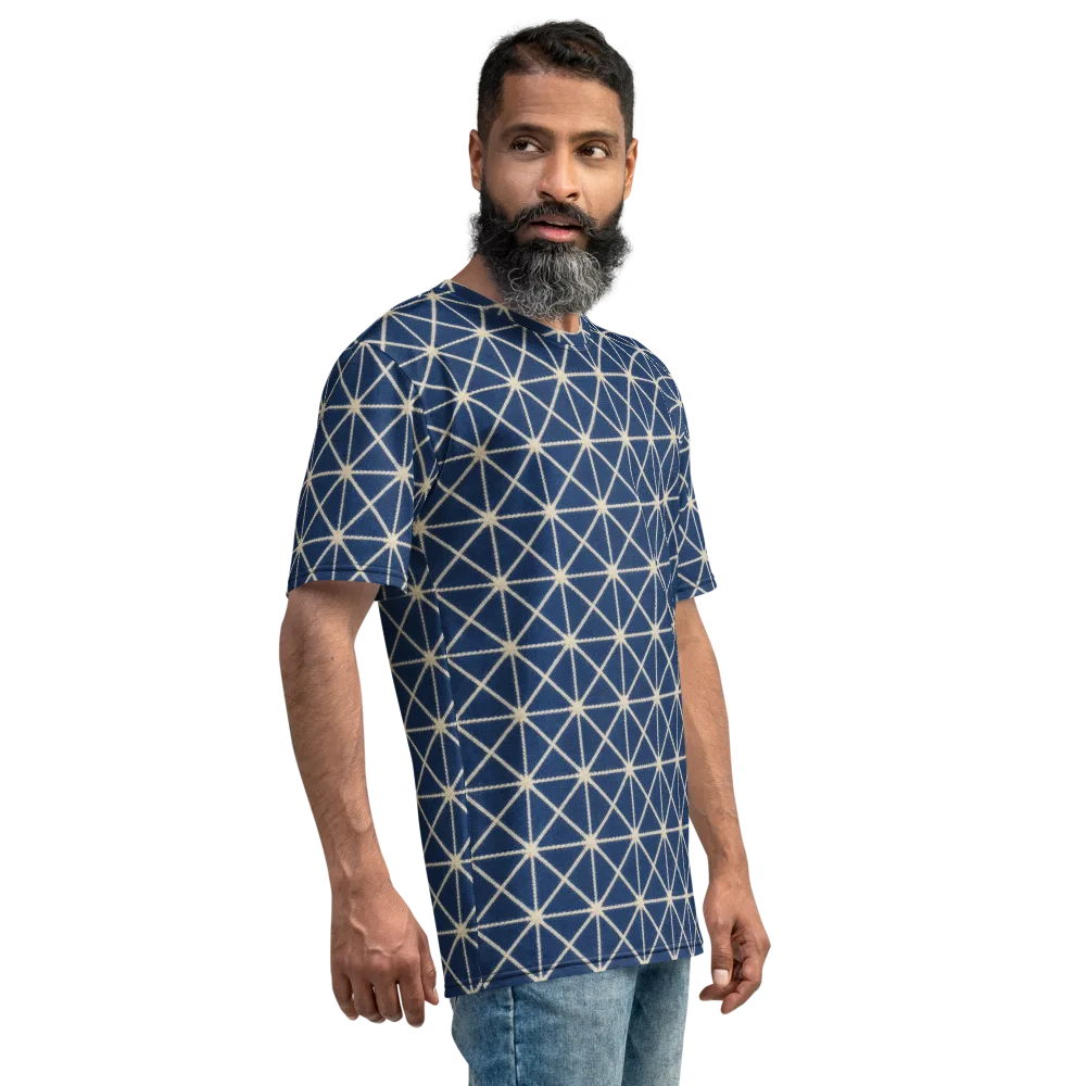 Indigo Star Lattice on Men's Crew Neck T-Shirt — Right