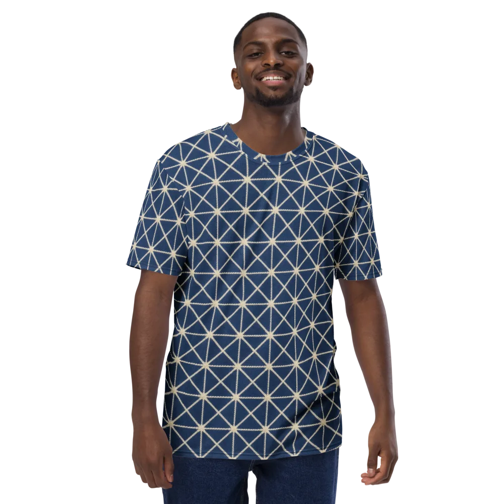 Indigo Star Lattice on Men's Crew Neck T-Shirt — Front