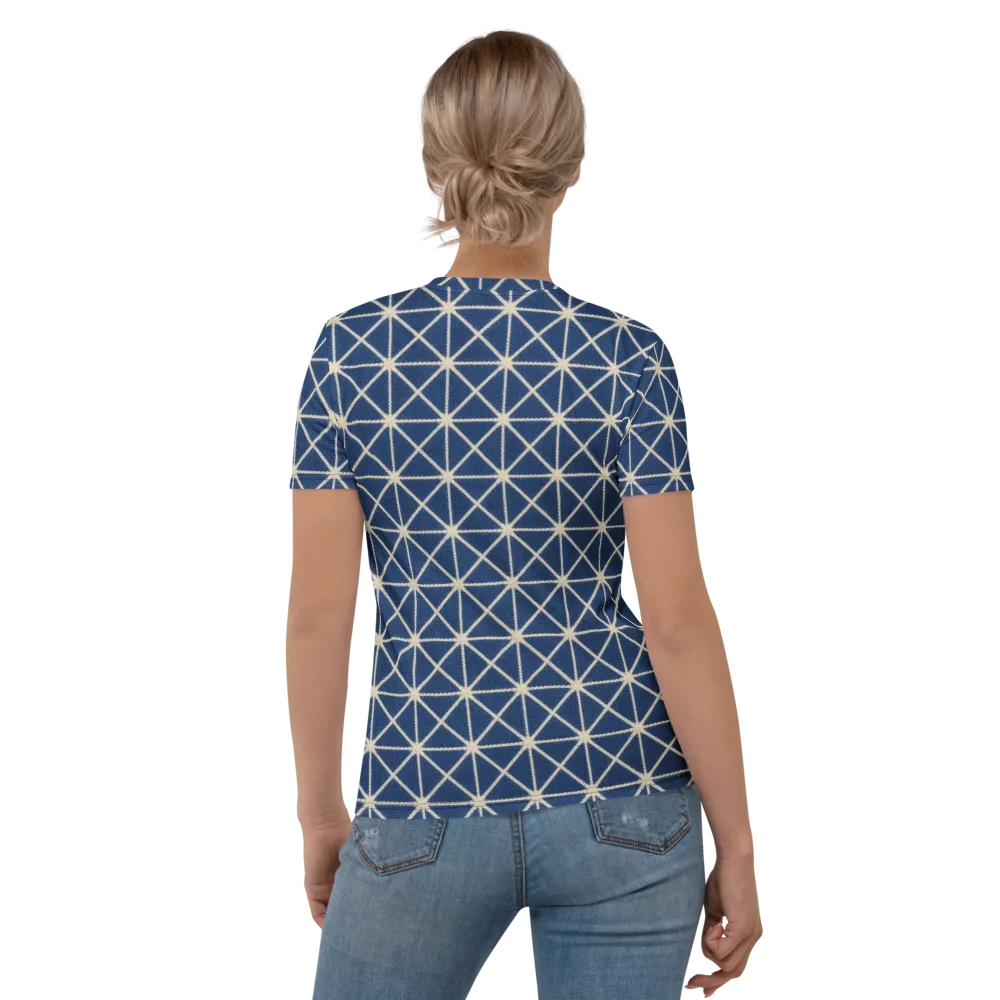 Indigo Star Lattice on Women's Crew Neck T-Shirt — Back