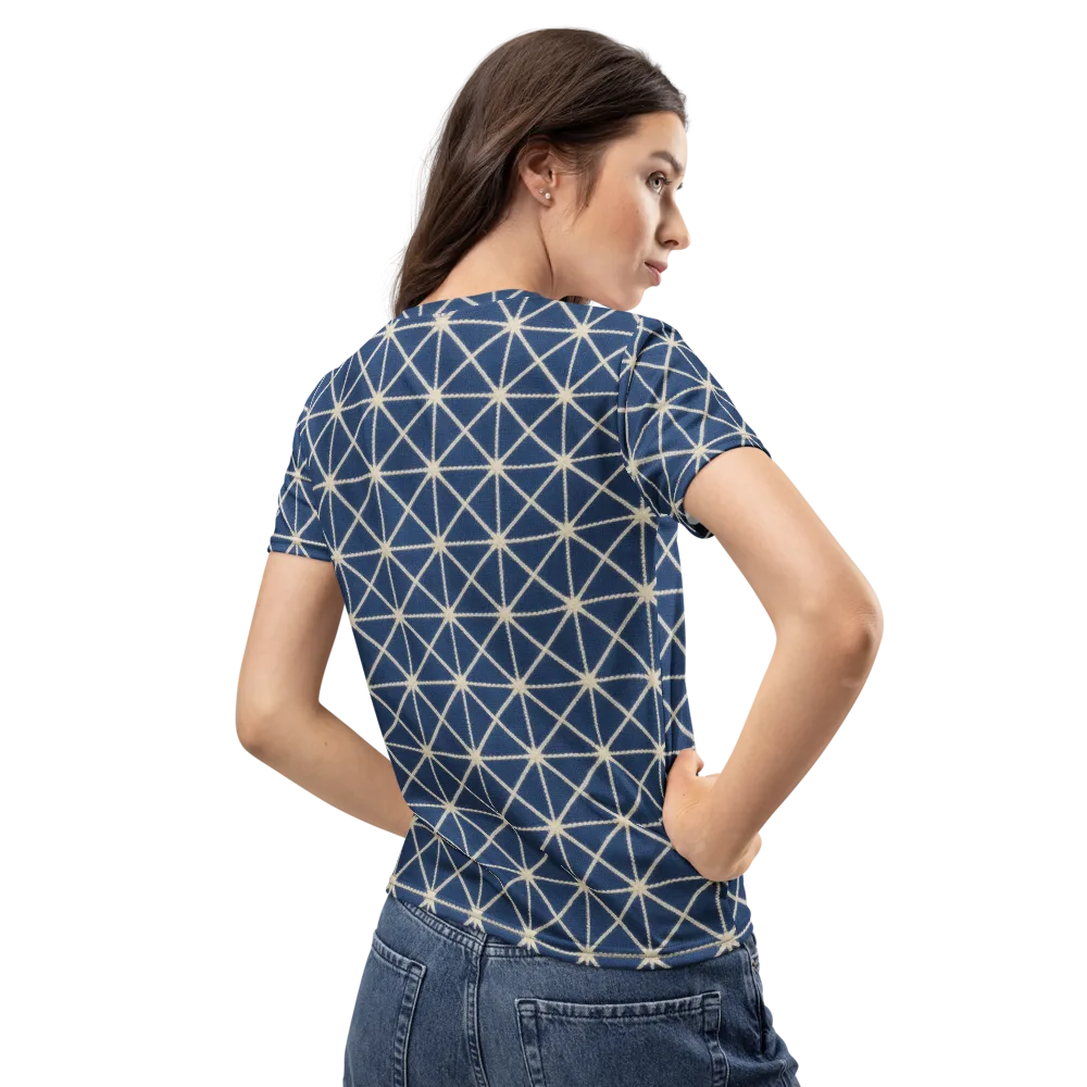 Indigo Star Lattice on Women's Crew Neck T-Shirt — Back