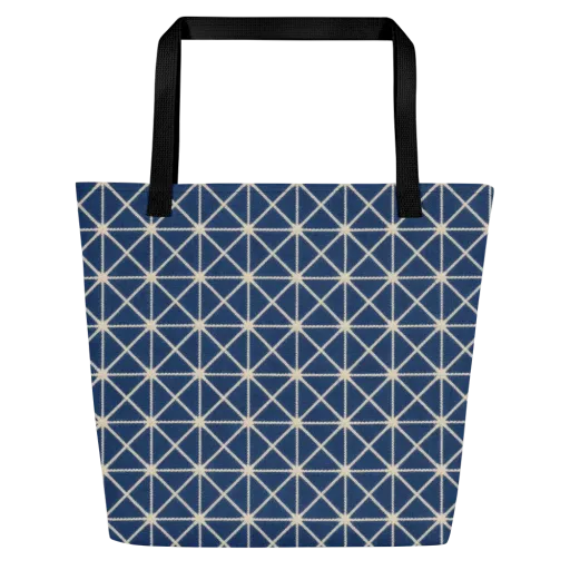Indigo Star Lattice on a Large Tote Bag W/ Pocket