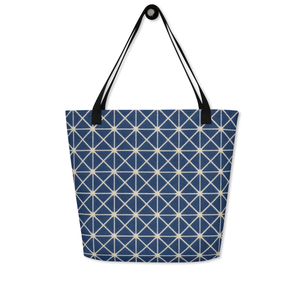 Indigo Star Lattice on Large Tote Bag W/ Pocket — Front