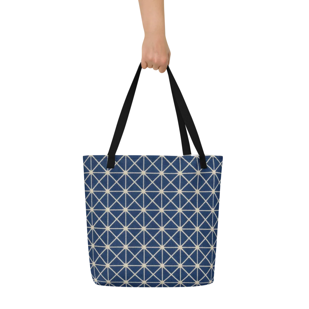 Indigo Star Lattice on Large Tote Bag W/ Pocket — Front