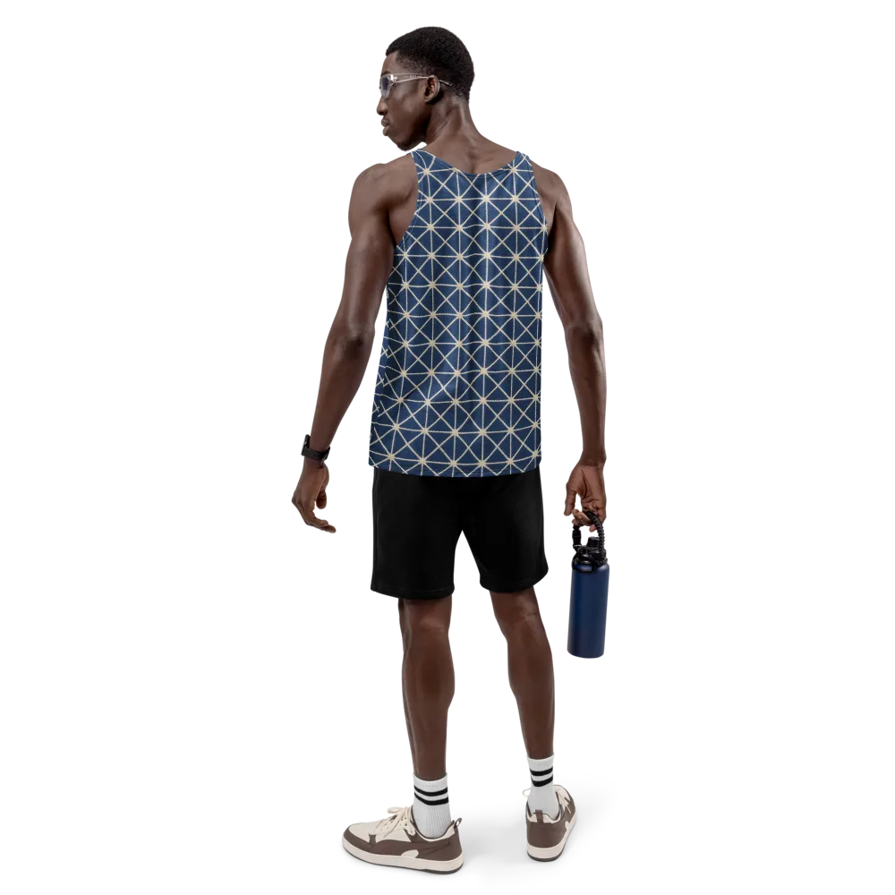 Indigo Star Lattice on Men's Tank Top — Back
