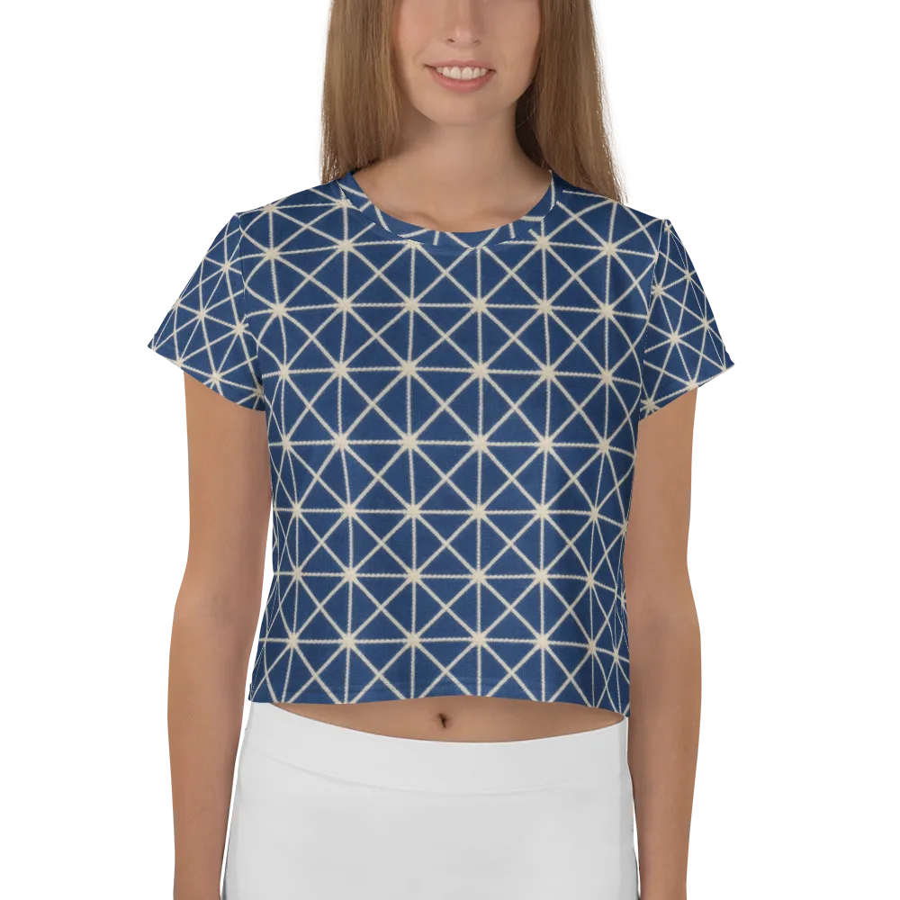Indigo Star Lattice on Crop Tee — Front