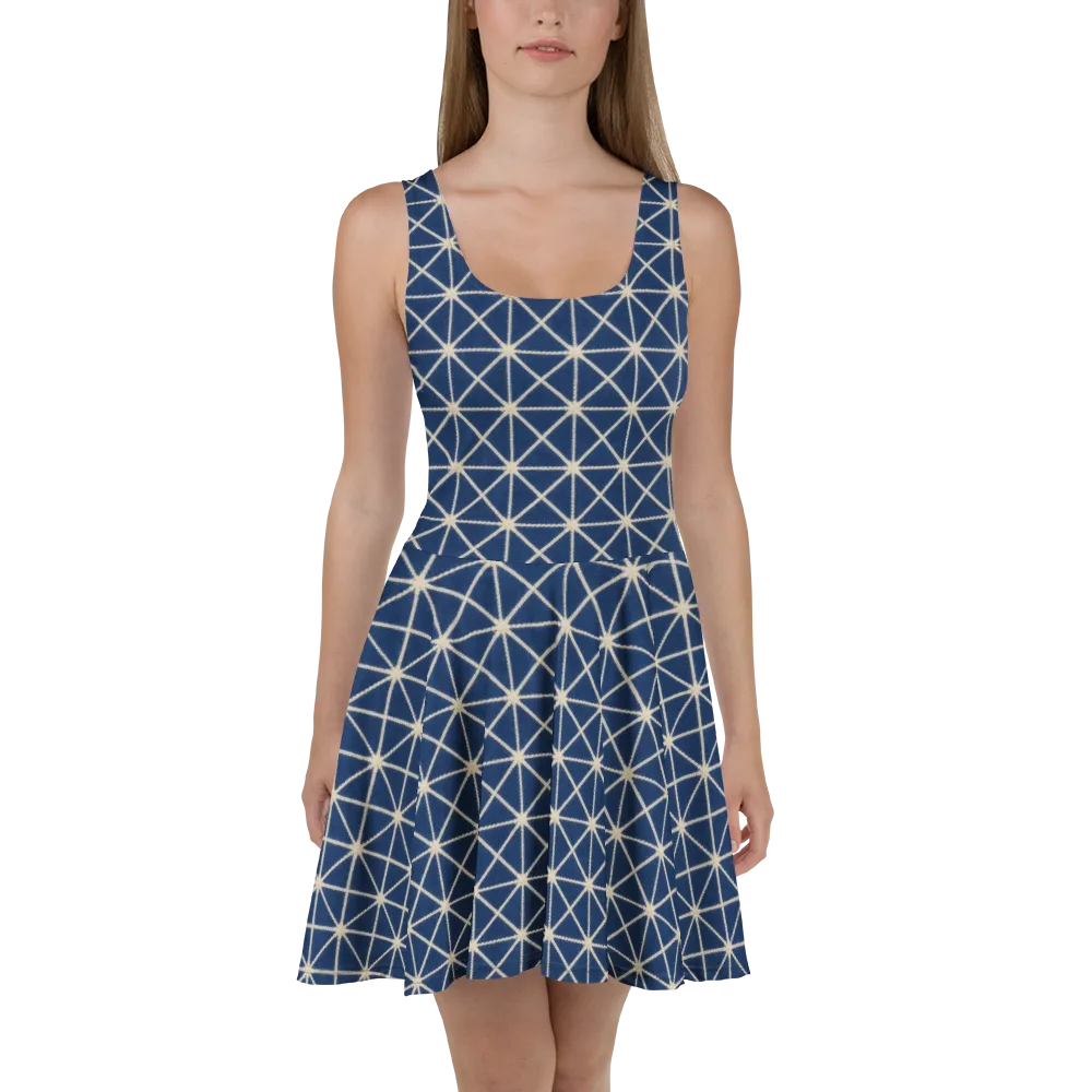 Indigo Star Lattice on Skater Dress — Front