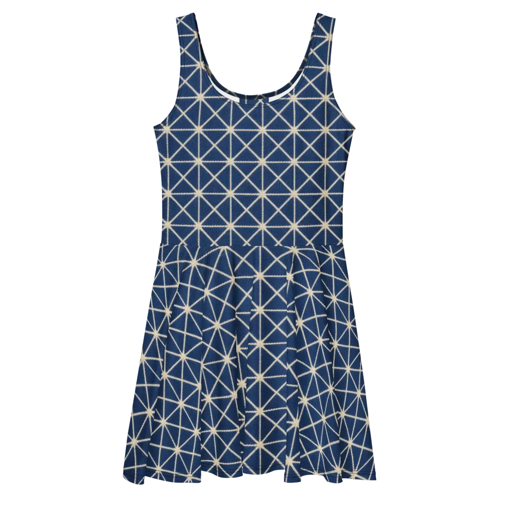 Indigo Star Lattice on Skater Dress — Front
