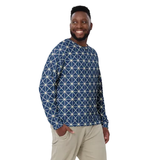 Indigo Star Lattice on a Sweatshirt