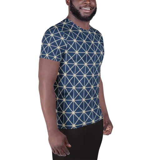 Indigo Star Lattice on a Men's Athletic T-Shirt