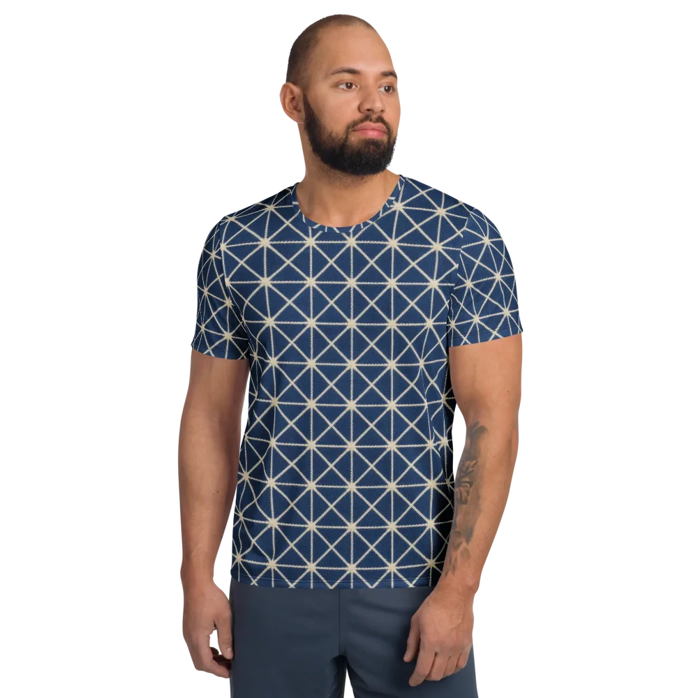 Indigo Star Lattice on Men's Athletic T-Shirt — Front