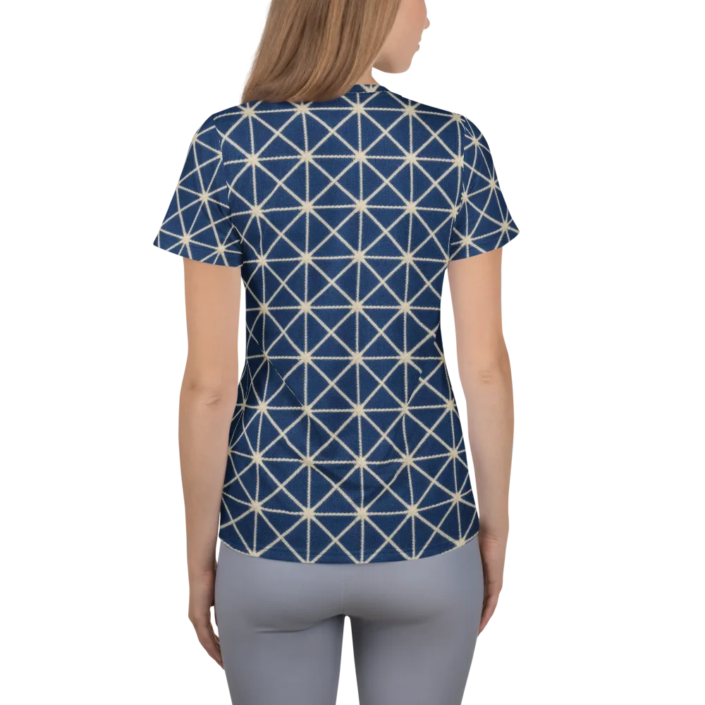Indigo Star Lattice on Women's Athletic T-Shirt — Back