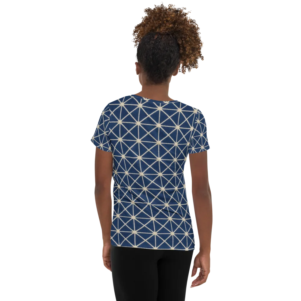 Indigo Star Lattice on Women's Athletic T-Shirt — Back
