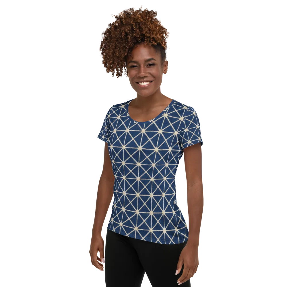 Indigo Star Lattice on Women's Athletic T-Shirt — Left