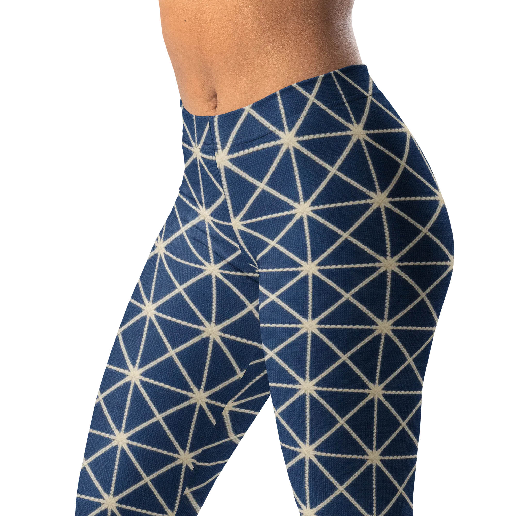Indigo Star Lattice on Leggings — Left Front