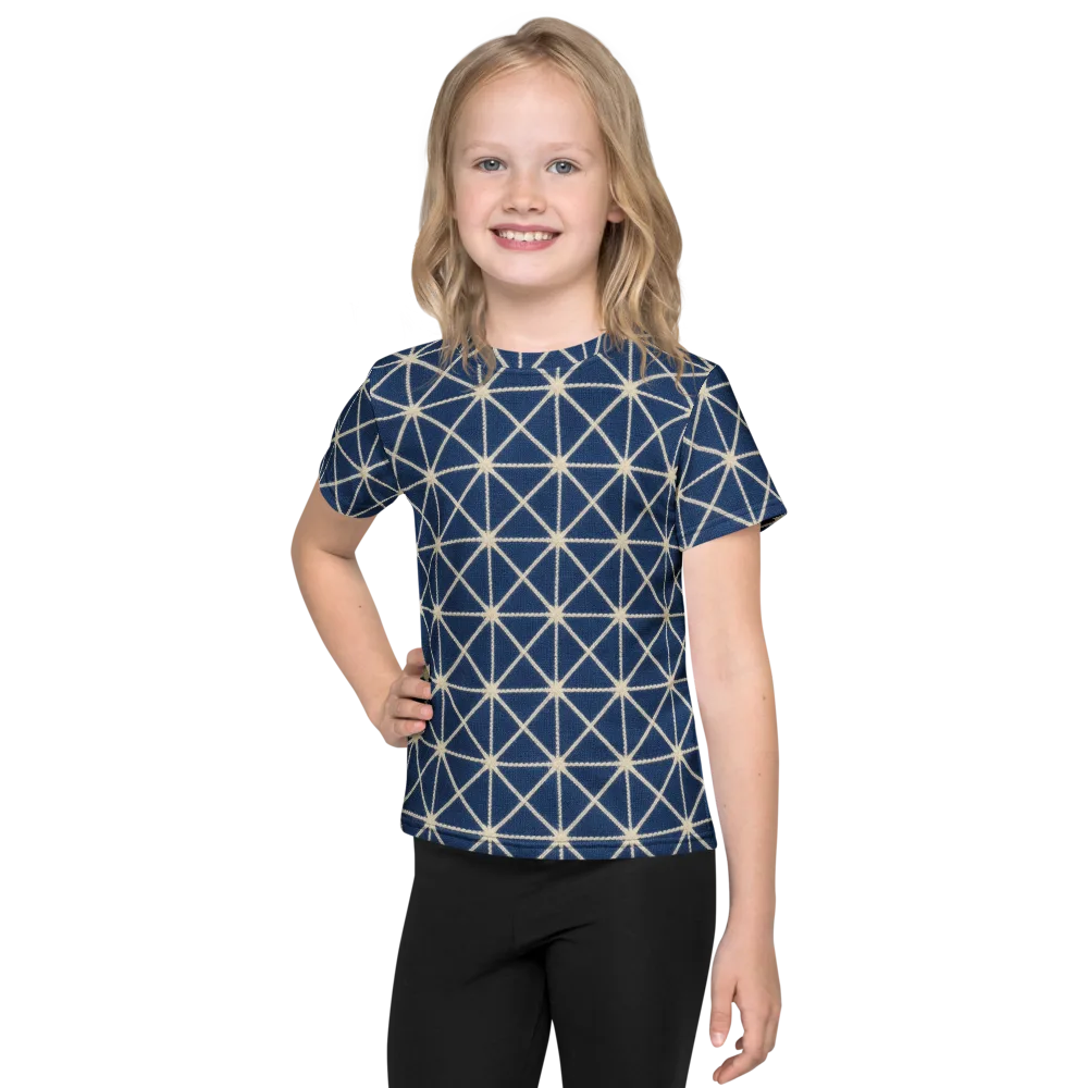 Indigo Star Lattice on Kids Crew Neck T-Shirt — Front