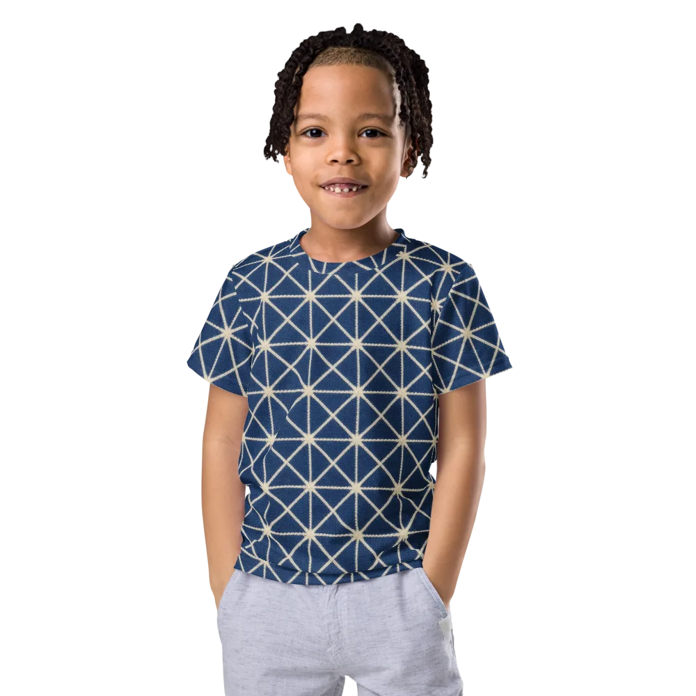 Indigo Star Lattice on Kids Crew Neck T-Shirt — Front