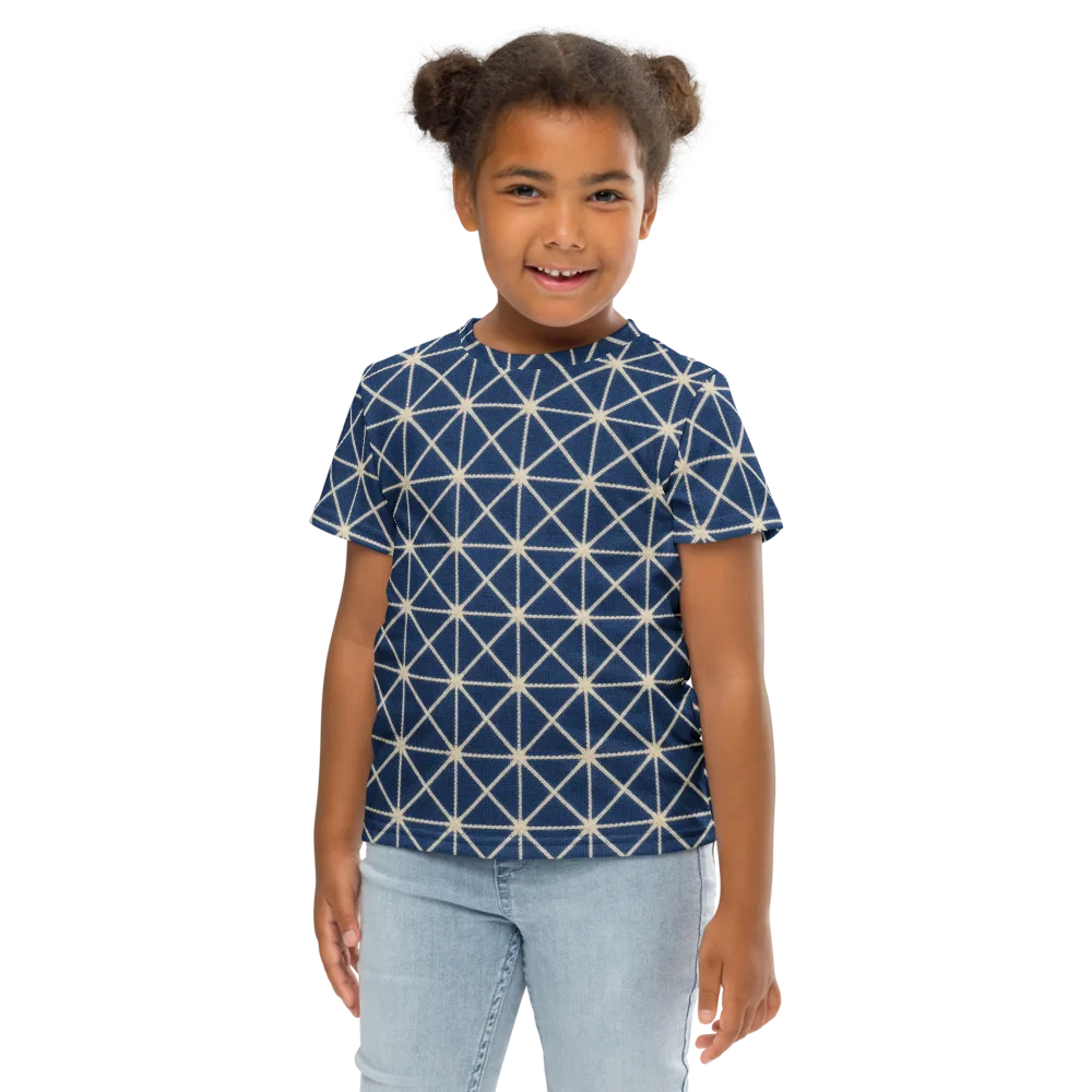 Indigo Star Lattice on Kids Crew Neck T-Shirt — Front