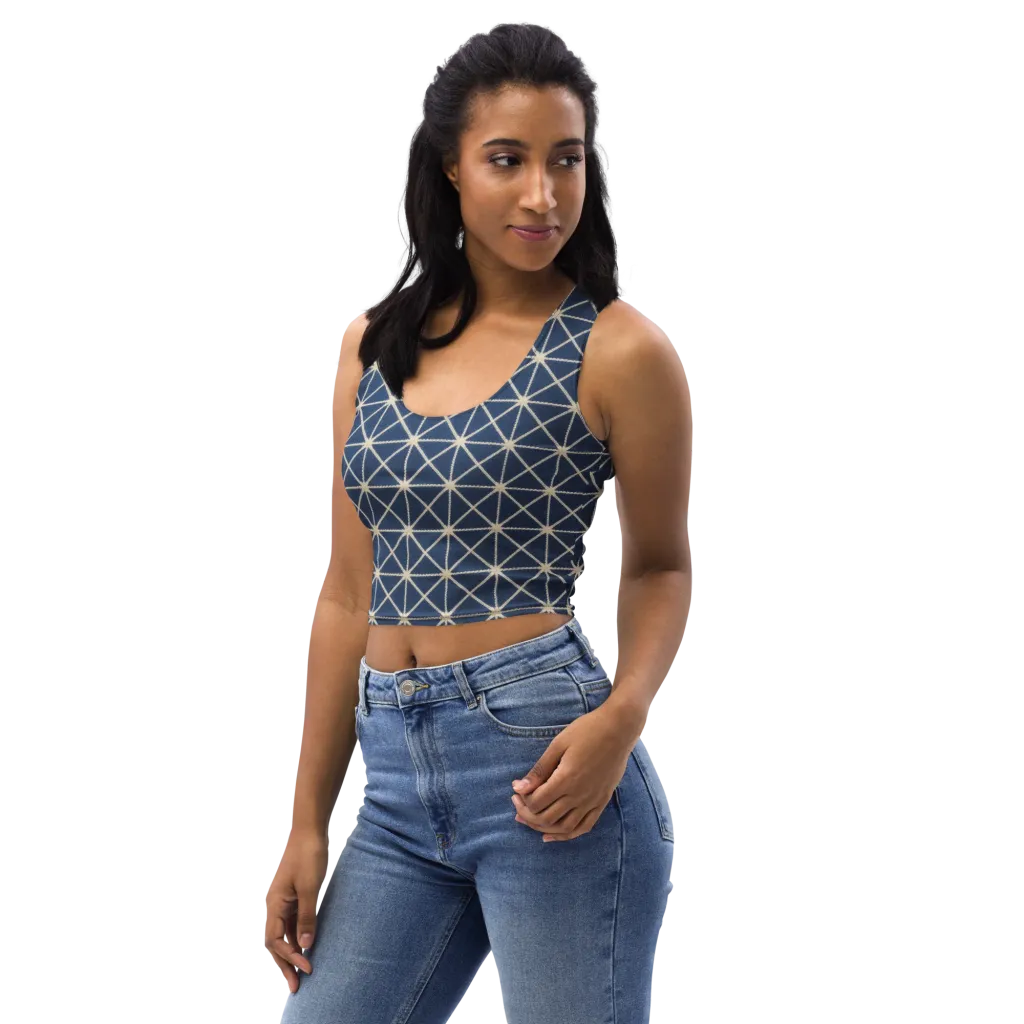 Indigo Star Lattice on Crop Top — Left Front