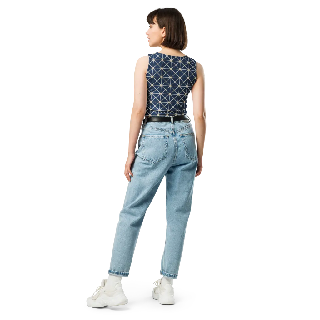 Indigo Star Lattice on Crop Top — Back