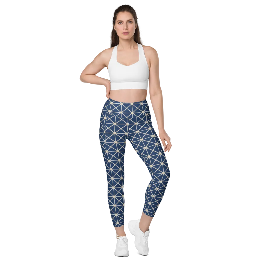 Indigo Star Lattice on Leggings with Pockets — Front