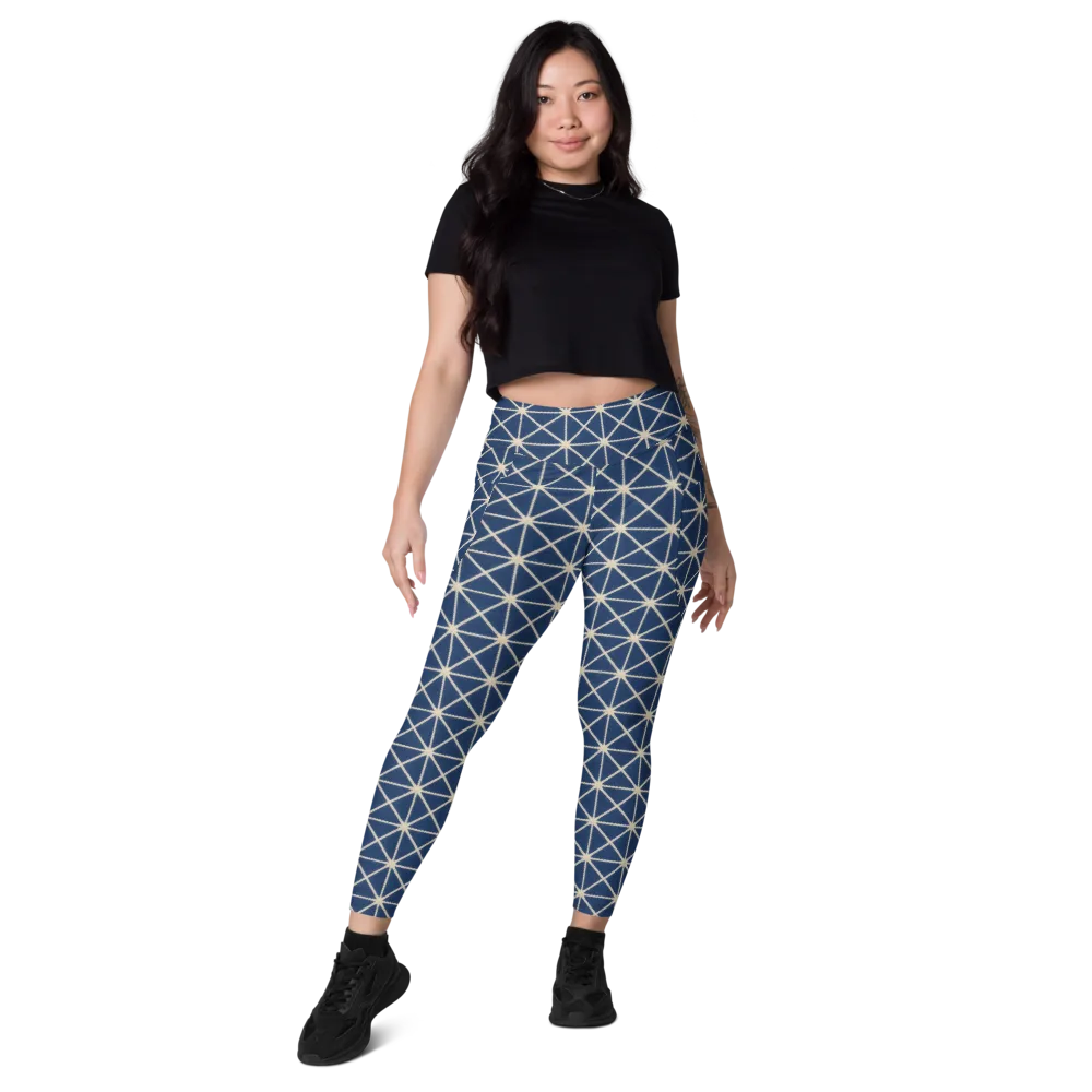 Indigo Star Lattice on Leggings with Pockets — Front