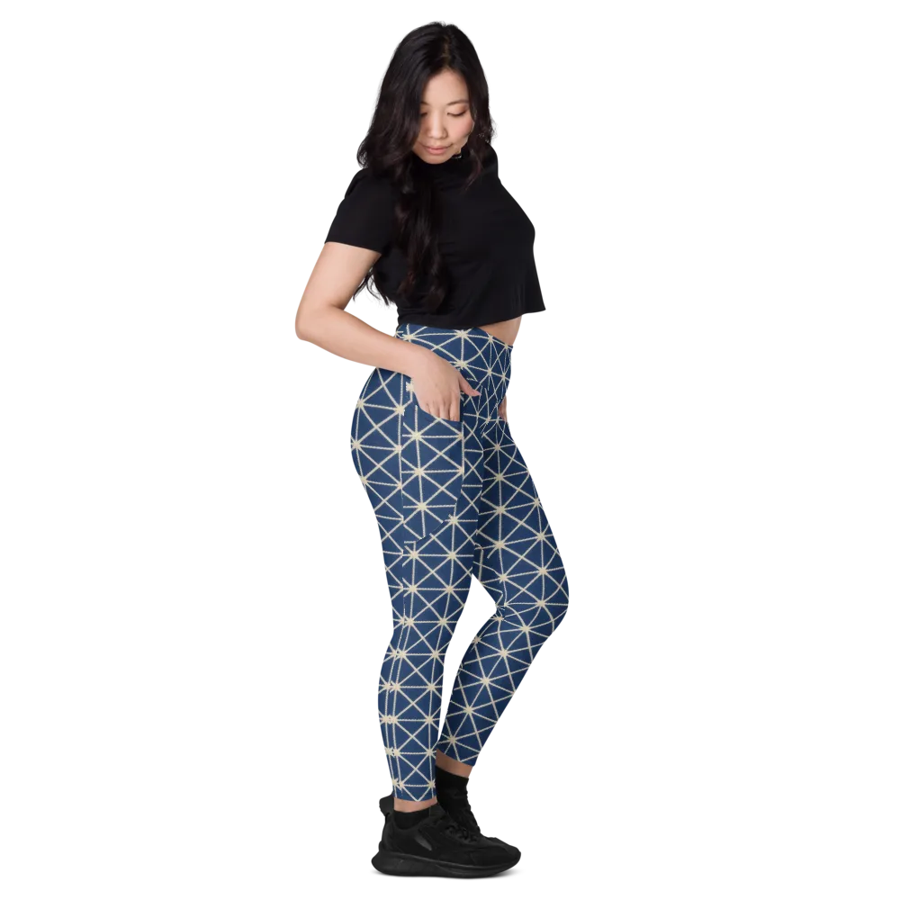 Indigo Star Lattice on Leggings with Pockets — Right